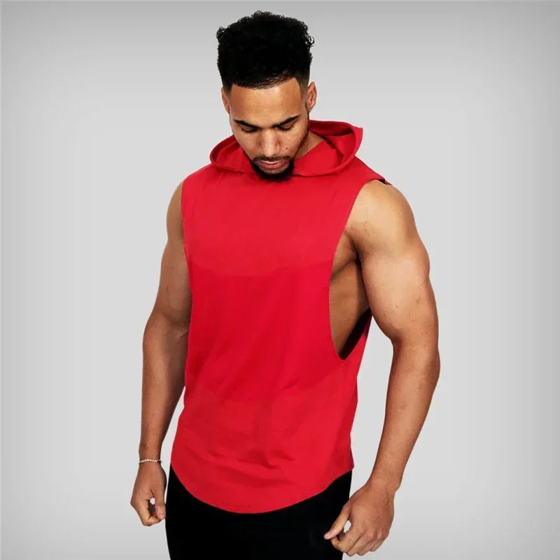 Muscleguys Marke Bodybuilding Fitness Workout Sommer Mode Atmungsaktive Baumwolle Einfarbig Herren Hoodie Tank Top