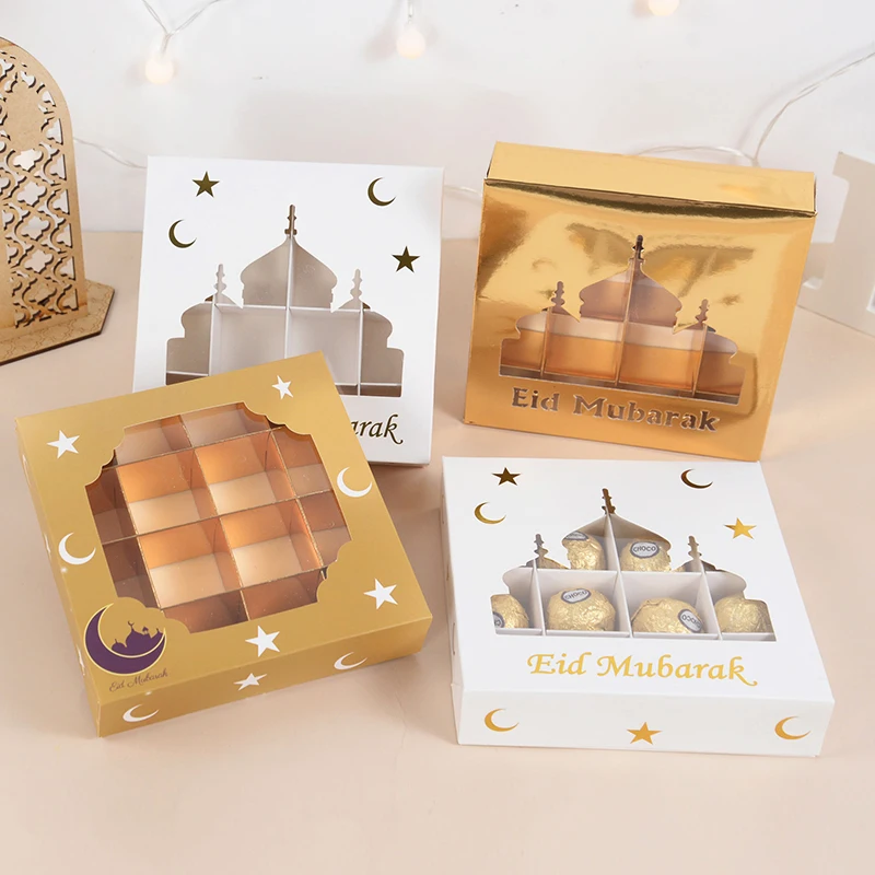 Clear Window Eid Mubarak Gift Box Candy Cookie Chocolate Packaging Boxes Ramadan Decoration Home Islamic Muslim Party Decor 2024