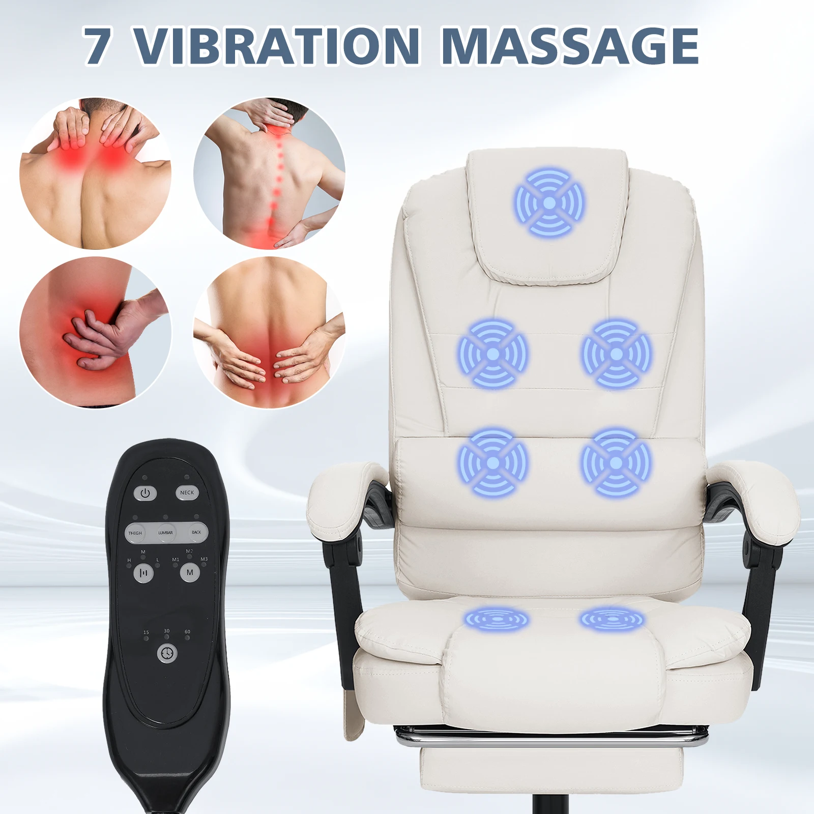 Ergonomic Massage Gaming Chair with Footrest Handheld Controller 7 Vibration Points Height Adjustable Leather Computer Chair