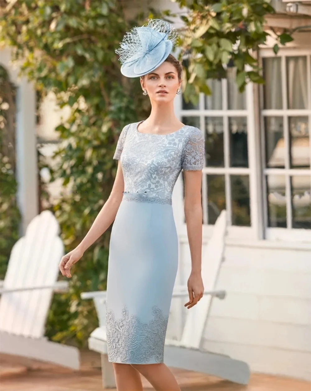 Exquisite Lace Short Mother of the Bride Dresses For Wedding Blue Scoop Guest Party Prom With Jacket Mother Gowns Knee Length