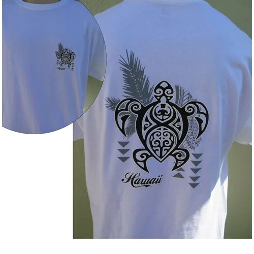 Imagen 2 del producto Camiseta blanca hawaiana de Surf Beach para hombre, camiseta con estampado de tortuga Honu de la tribu hawaiana, camisetas de algodón de alta calidad Unisex