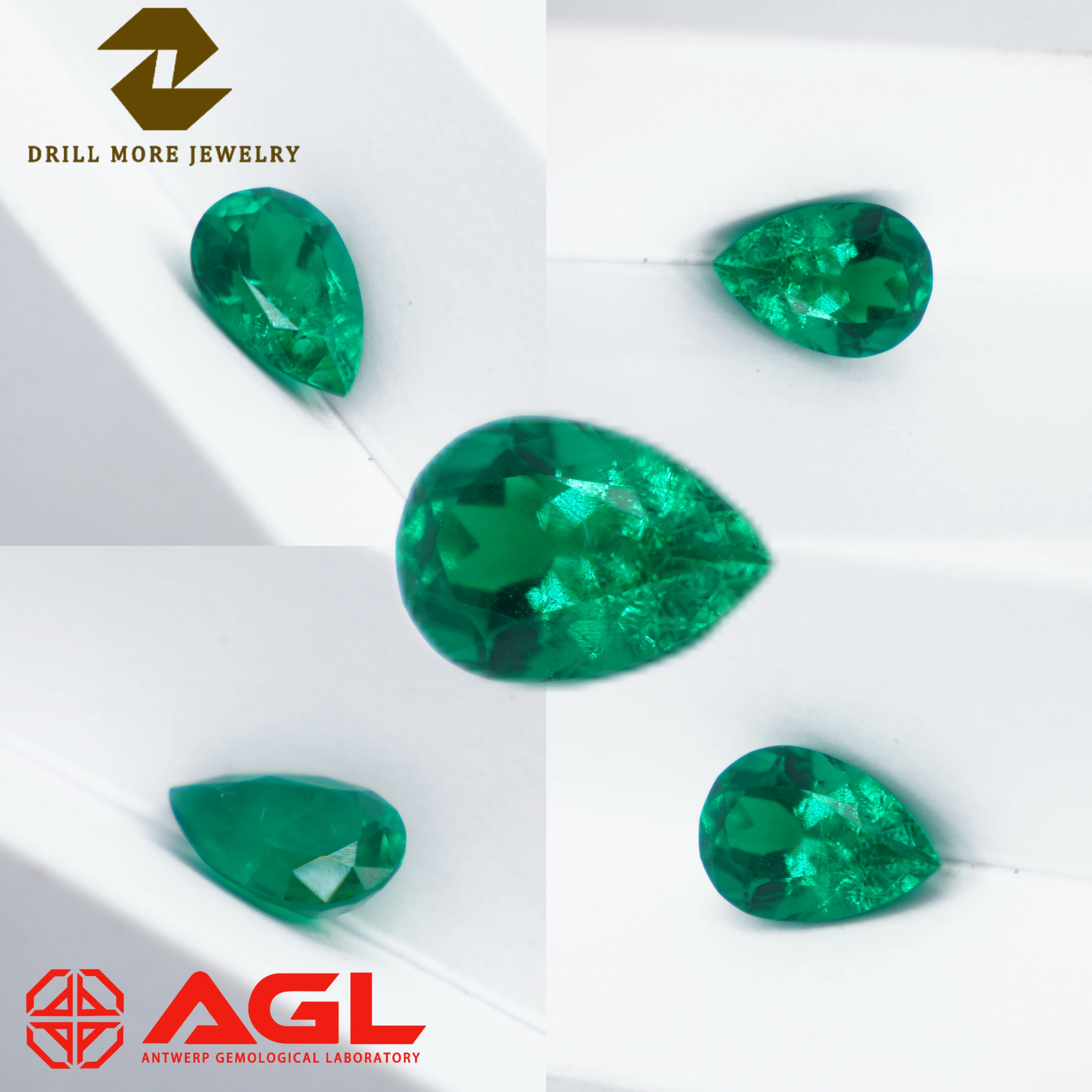 Lab Grown Columbia Emerald Pear Shape  Hydrothermal  Green Gemstone for Jewelry Making Material Selectable AGL
