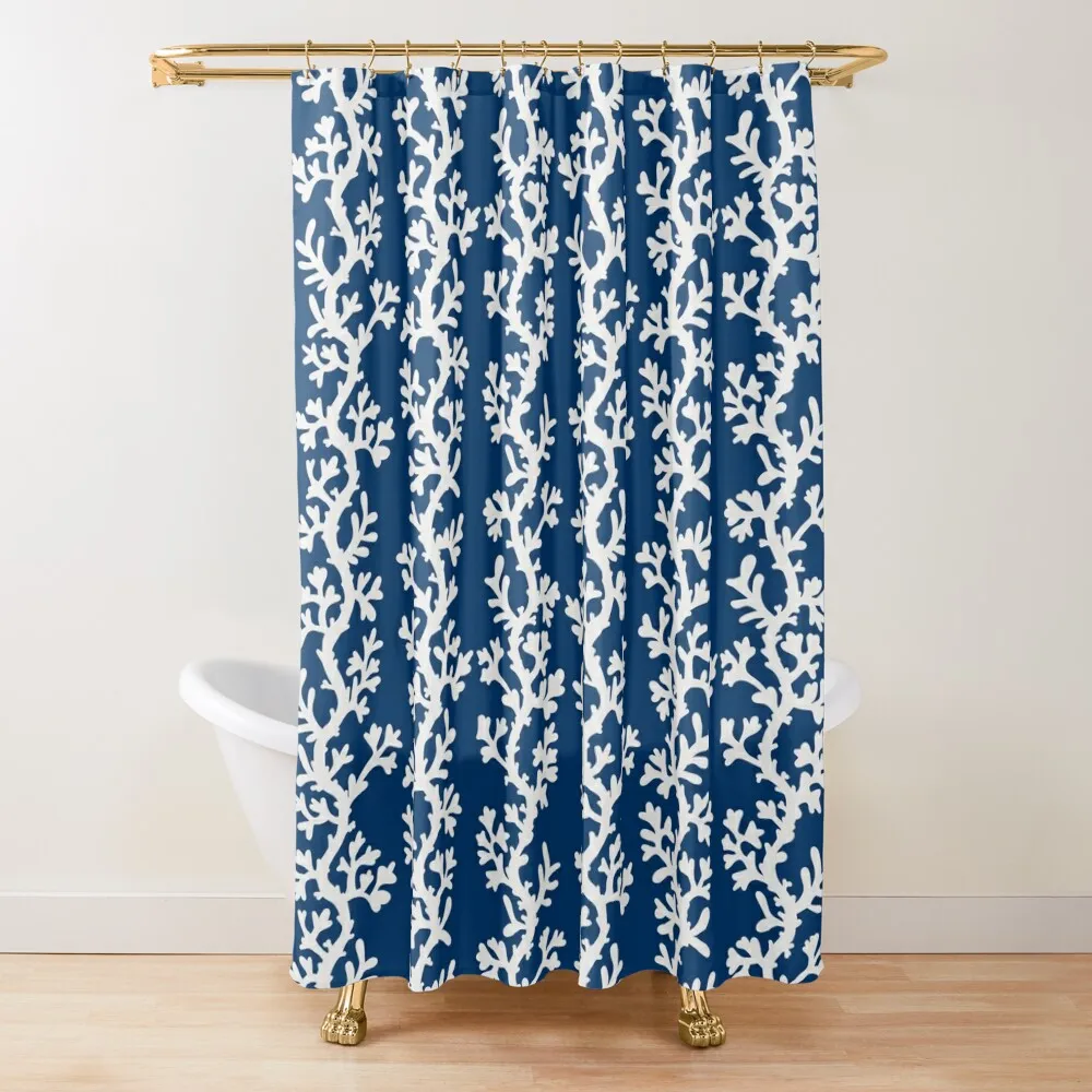 

Коралловый риф в полоску с узором темно-синего, бежевого прибрежного пляжного дома, занавеска для душа для занавески для душа