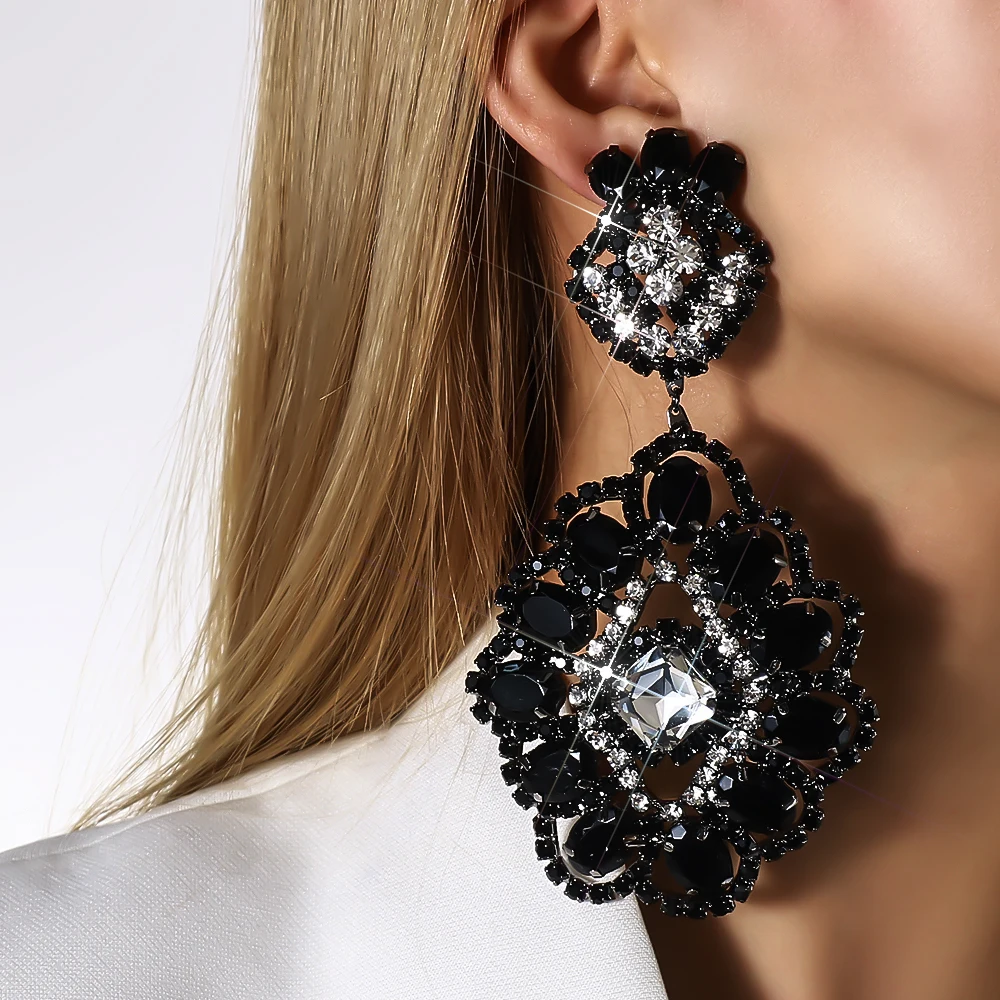 XSBODY Large Black Geometric Earrings for Elegant Luxury Y2k Luxury Designer Chunky Exaggerated Accessories Jewelry Girls Gift