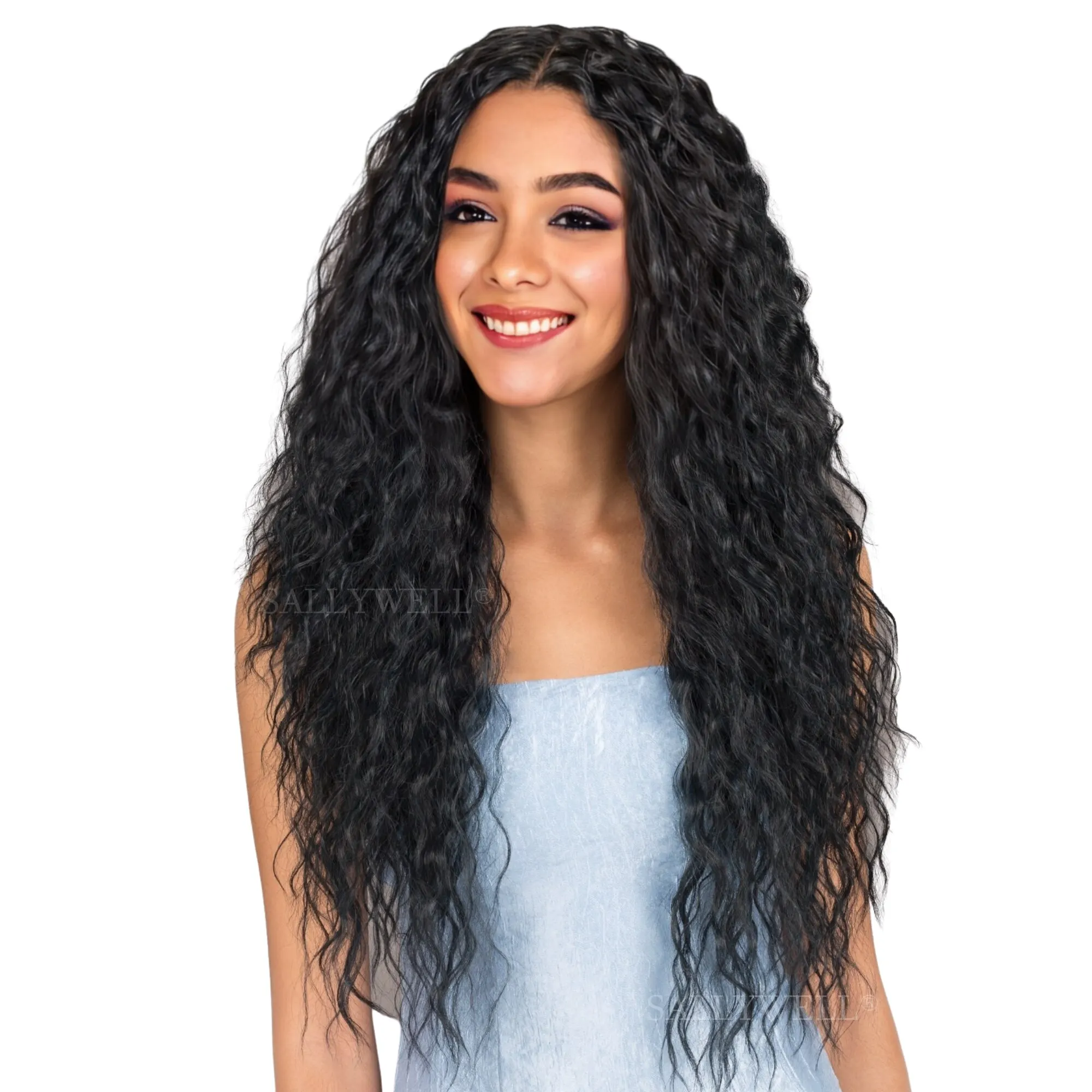 Peluca sintética con malla frontal para mujer, cabellera rizada HD de 24 pulgadas, pelo negro suave, de aspecto Natural pelo sintético, peluca completa rizada profunda