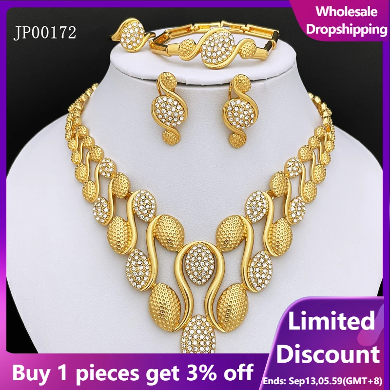 

Luxury Dubai Gold Color Jewelry Set For Women Necklace Earrings Bracelet And Ring 4pcs Full Jewelry Set Spiked Shape Design