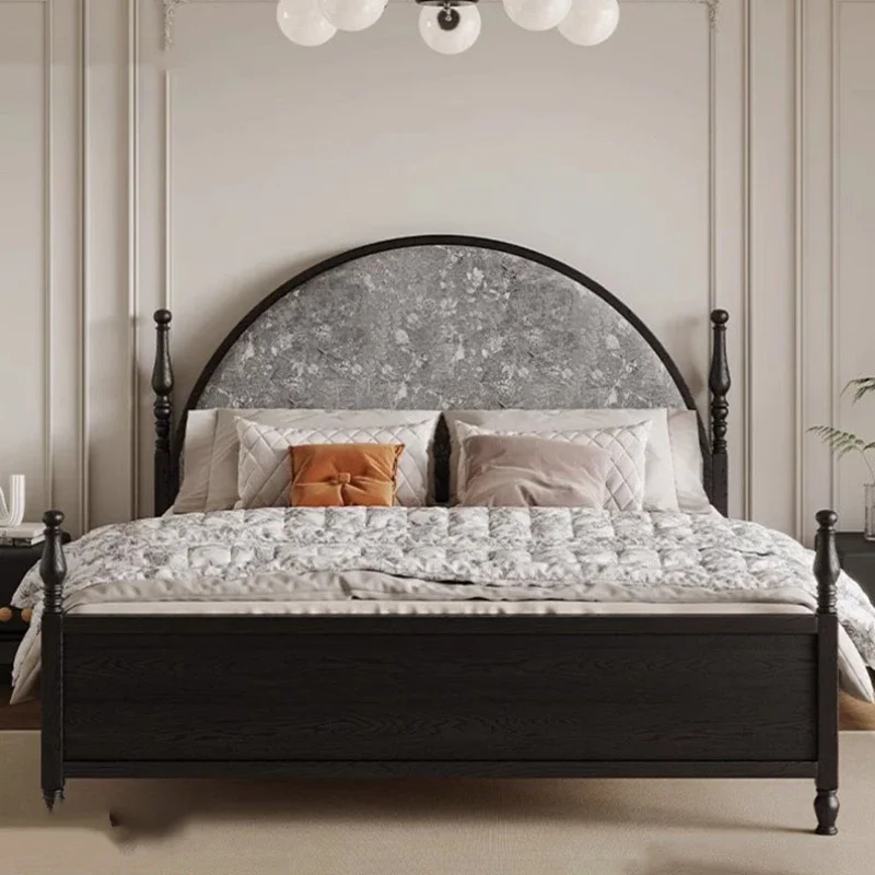 Nordic Queen Size Double Bed Sleeping Black Modern Villa Wood Headboard Twin Bed Frame Rustic Cama De Casal Home Furnitures