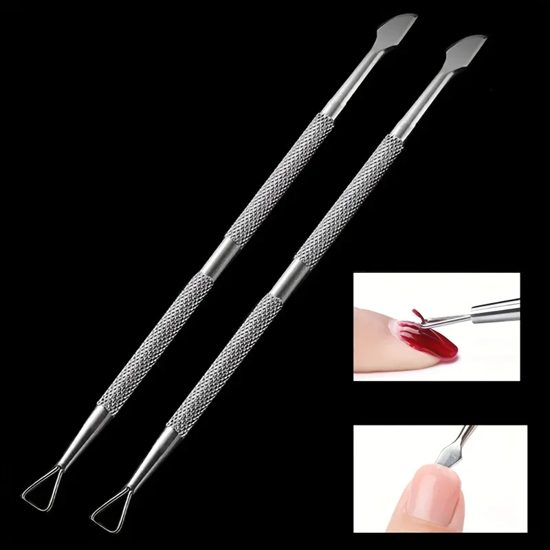 الفولاذ المقاوم للصدأ مسواك الأظافر مزدوج الرأس ثنائي الغرض مسمار يدفع المهنية صالون الأشعة فوق البنفسجية هلام مزيل طلاء الأظافر أدوات الرسم #6