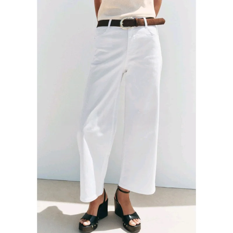 Jean en Denim taille haute à jambes larges pour femmes, nouveau Design d'été avec ceinture, cinq kets, pantalon Long décontracté, coupe ample