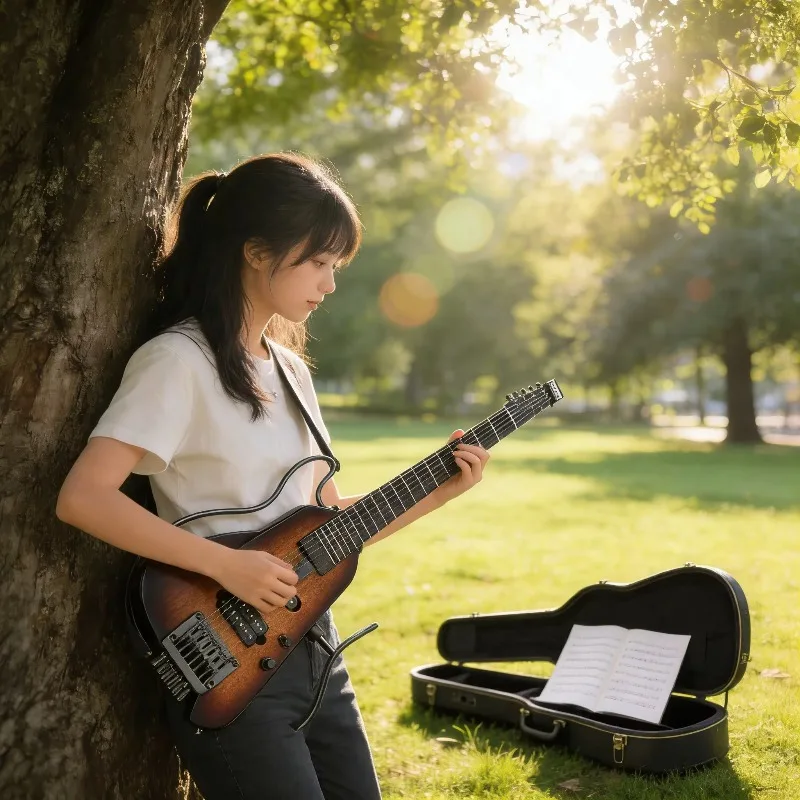 Versatile Guitar That Functions As Both Electric Guitar and Practice Tool, with Quiet Headless Operation