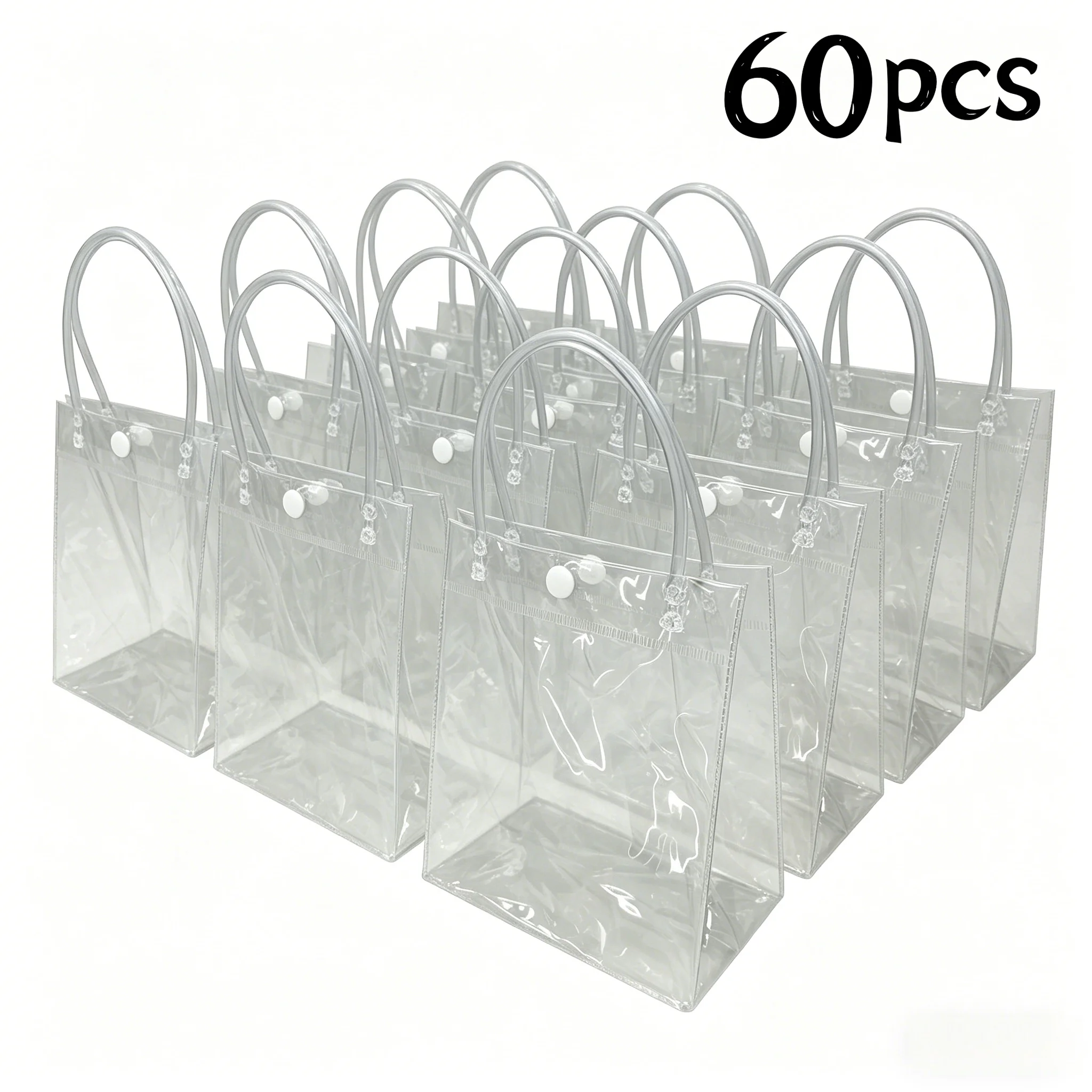 60pcs Clear Plastic Gift Bags, Product Size: (5.9*5.1*2.7) Inch‑Ideal for Wedding Decorations, Birthday Celebrations, Holiday Gifts, Anniversary Events, Graduation Ceremonies, Corporate Parties and All Festive Occasions.