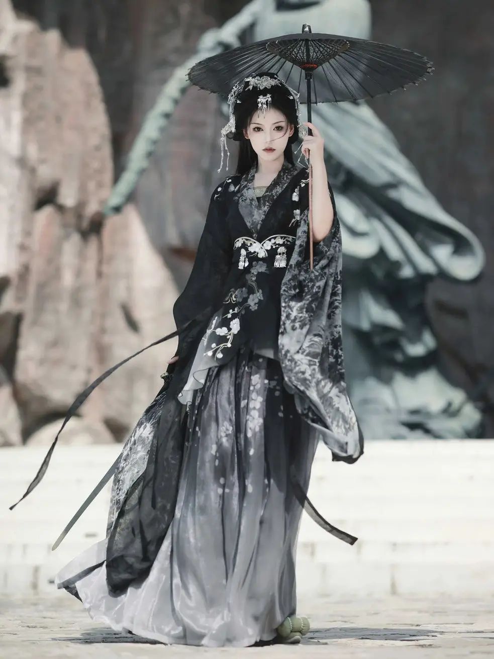 

Женский комплект Hanfu с вышивкой «Цветение сливы» для тяжелой промышленности, южные и северные династии, черный комплект Hanfu с китайским дворцовым принтом