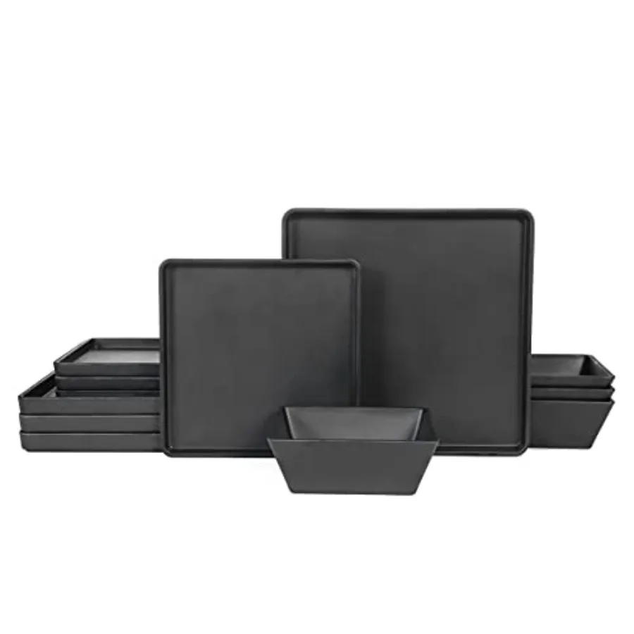 

Наборы меламиновой посуды - 12 предметов: квадратные тарелки и миски, черный цвет