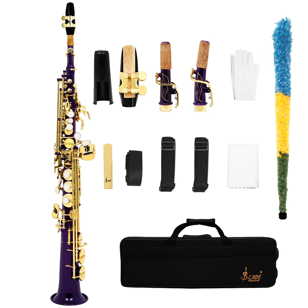

SLADE Bb фиолетовый саксофон-сопрано саксофон латунный корпус профессиональный деревянный духовой инструмент с футляром перчатки ремни набор деталей аксессуары