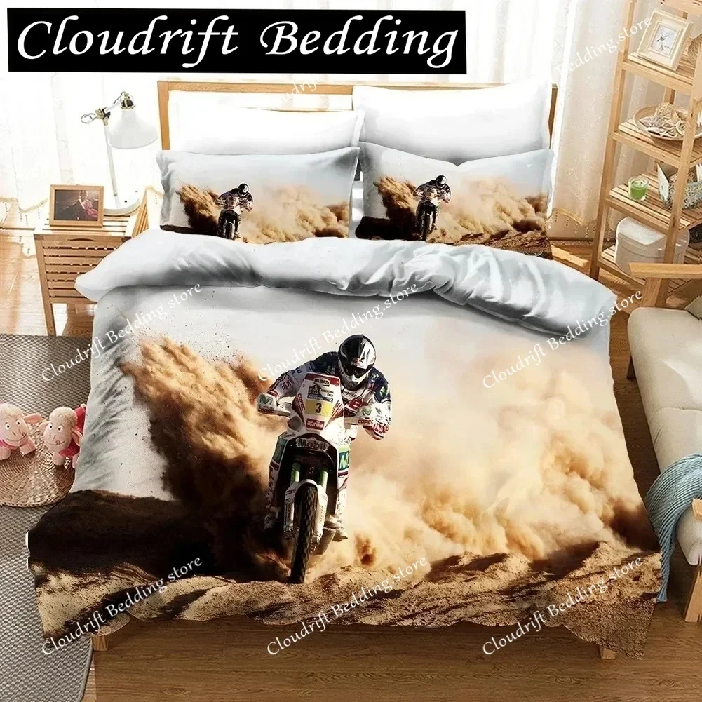 

Luxury Bedding Set Motorcycle Print Duvet Cover Set With Pillowcase Motocross Bedspread Boy's Bed Set