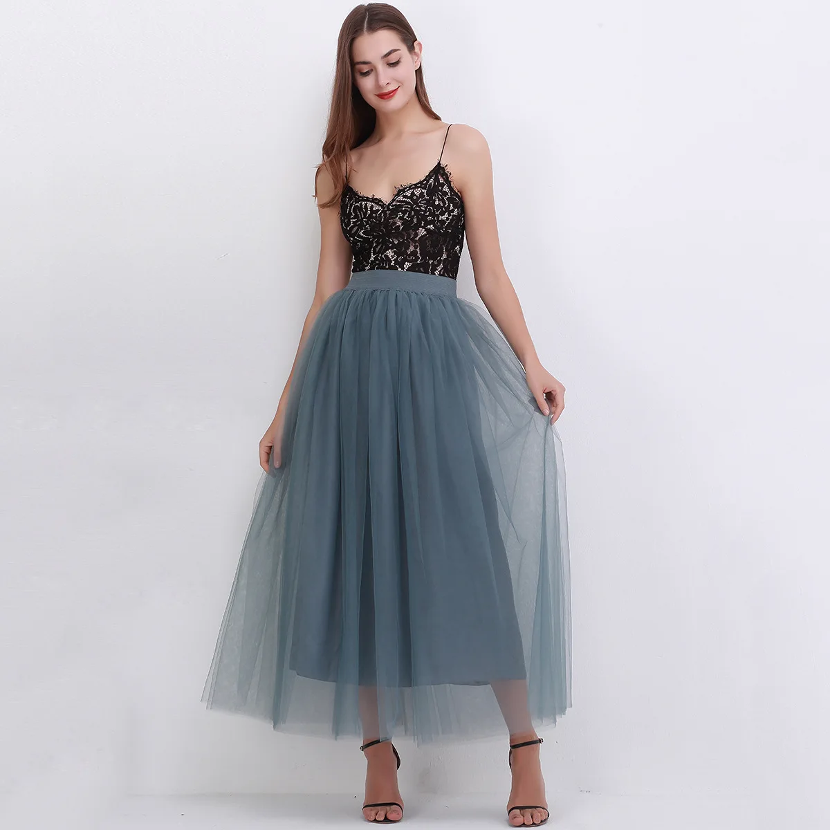 Rok Ketat Populer Wanita 100 Cm Rok Jaring Rok Tulle Rok Tulle Lucu Rok Bawahan Temperamen Panjang Elegan