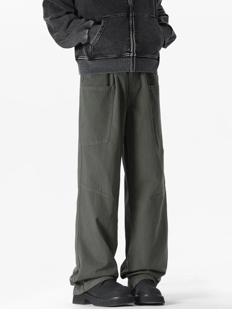 

Мужская рабочая одежда в стиле милитари, брюки, осень-зима, винтажные прямые брюки, американские модные брендовые лоскутные брюки-ножи