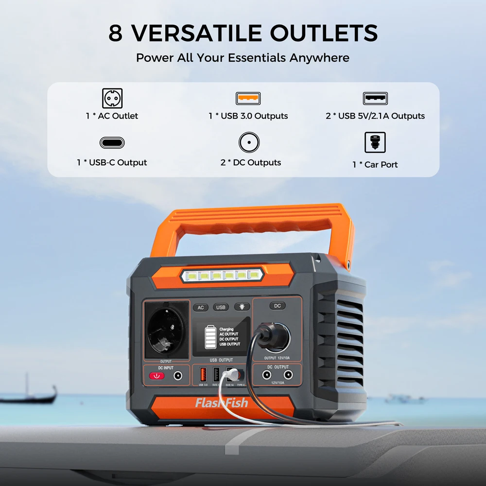 P66 Portable Power Station 300W Continuous 600W Peak 230Wh Lithium Outdoor Power Supply, USB Type-C Fast Charging, Wireless Charger, LED Light, DC 12V Car Output for Camping RV Home Emergency Backup