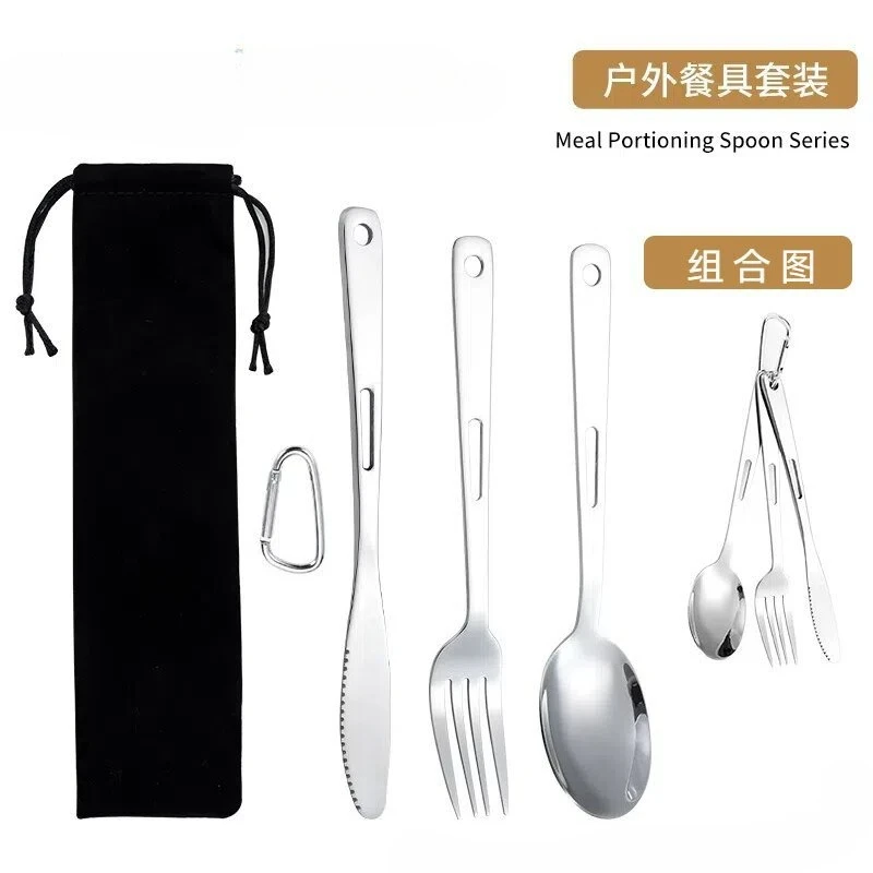 

New Camping Tableware 430 Stainless Steel Tableware Set Picnic Knife Hollow Camping Knife Fork