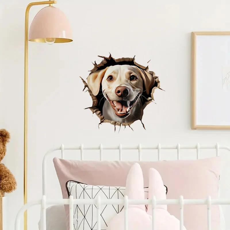 90912# Labrador Retriever Breaking Through the Wall Toilet Sticker, Durable Material, Perfect for Home Wall Decor