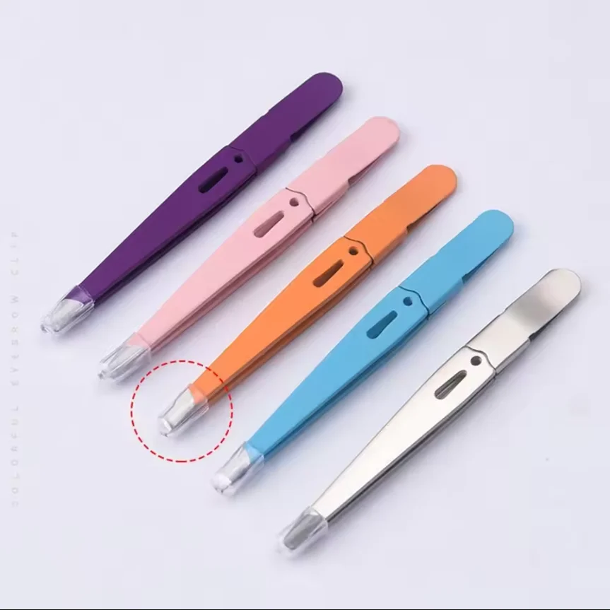 Extracteur de cheveux fins colorés, pince à épiler inclinée en acier inoxydable, outils de maquillage pour l'élimination des poils fins