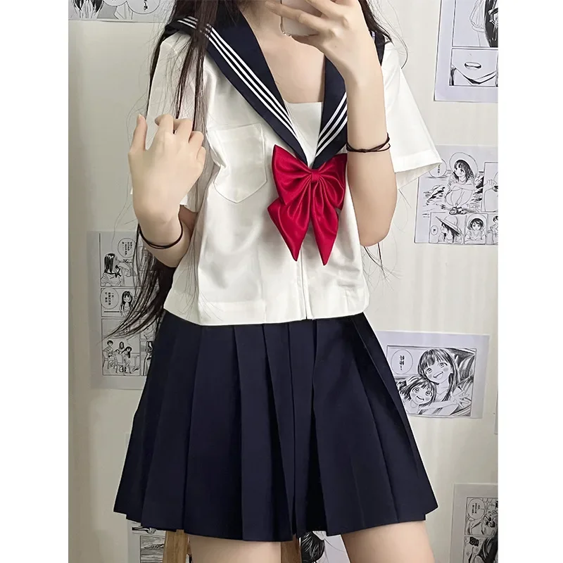 Nuovo abito da ragazza Jk uniforme scolastica giapponese sexy primavera e autunno cravatta rossa bianca tre abiti da marinaio di base da donna a maniche lunghe