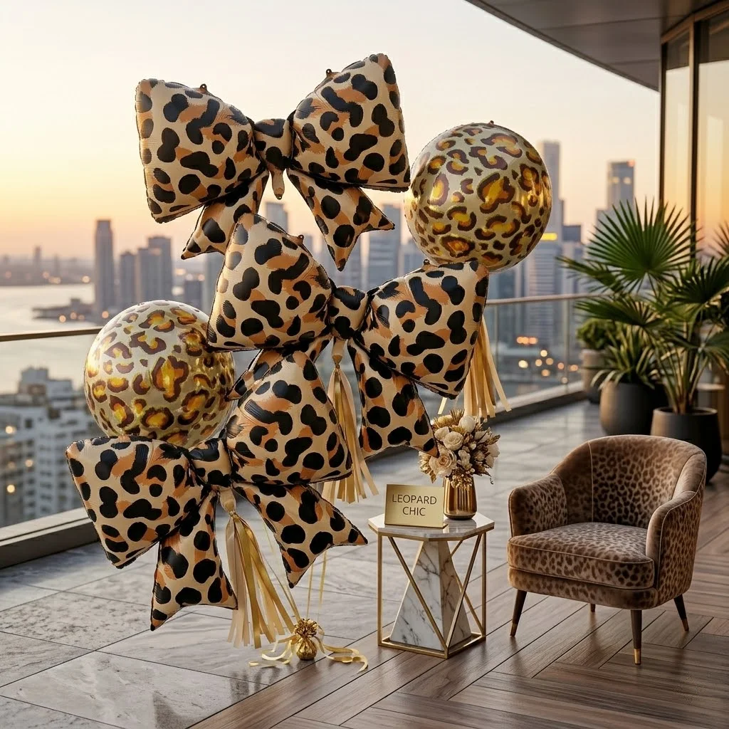 Leopard Bow Foil Balloon 4D Round Cheetah Print Mylar Balloon Wild One Safari Party Decoration Bachelorette Baby Shower Supplies view 5