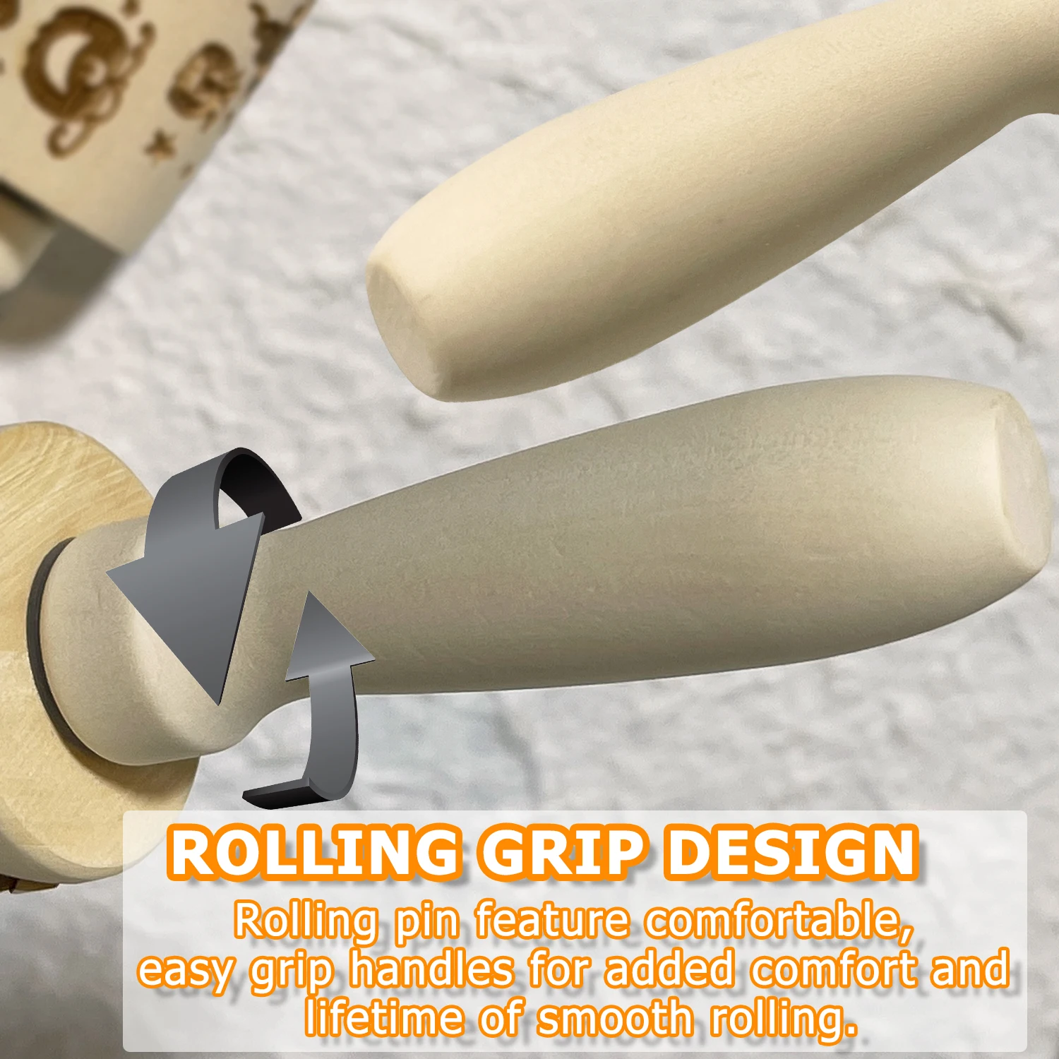 Wooden Rolling Pin for Christmas, 3D DIY Engraved Embossing Rolling Pins with Xmas Reindeer Flower Pattern, for Baking Cookies