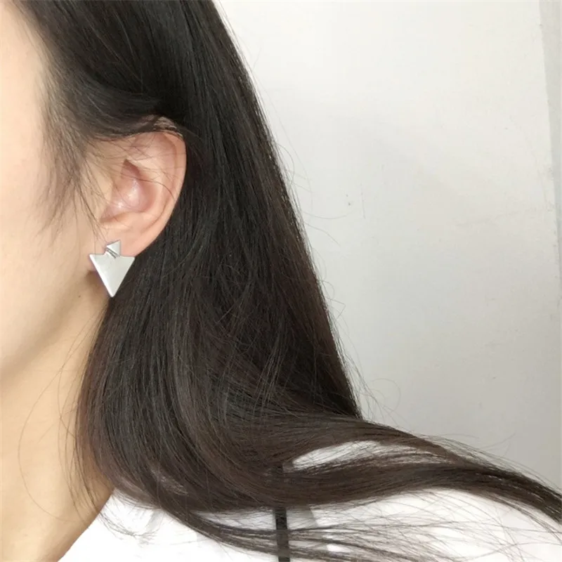 Fashion Silver Color Women Triangle Earrings Punk Jewelry Size Asymmetrical Geometric Stud Earrings For Women Gifts