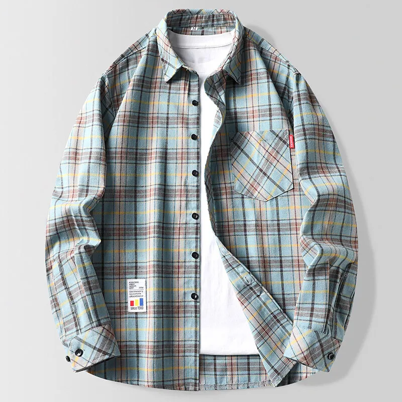 Mens Casual Shirt Long Sleeve Plaid Shirts Korean Style Streetwear Loose Casual Comfortable Harajuku  Shirts