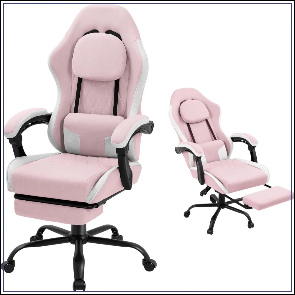 Fabric Gaming Chair Footrest, Pocket Spring Cushion, Ergonomic Lumbar Support, Reclining High Back