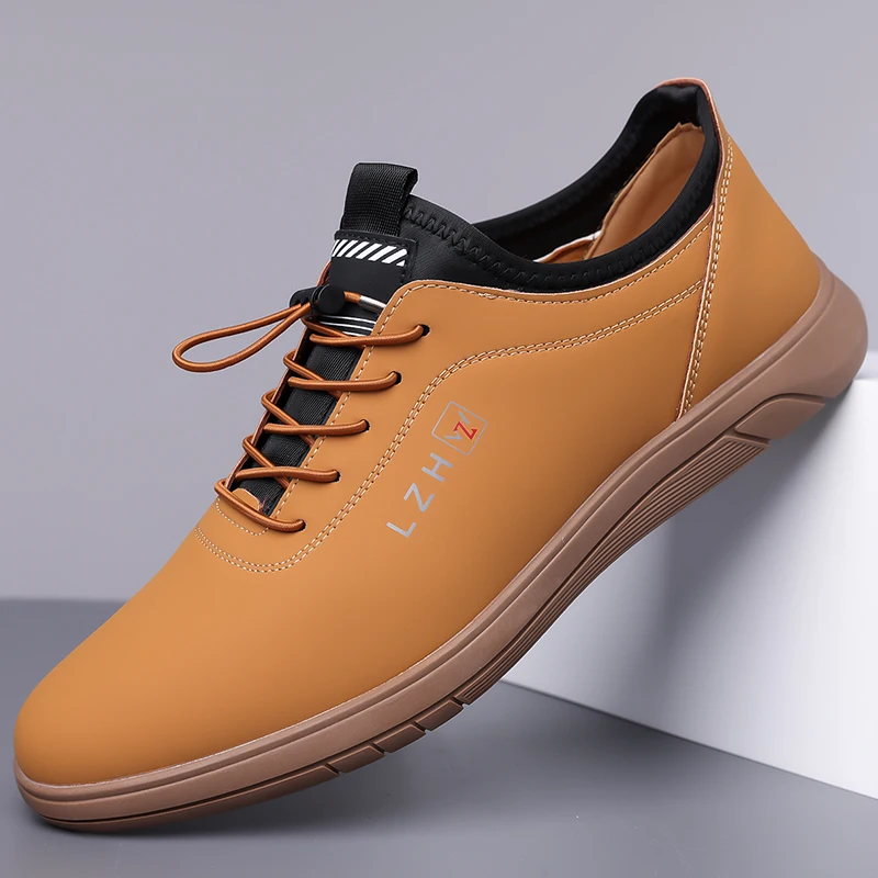 

Men Casual Leather Shoes New High Quality Lightweight Breathable Flat Walking Shoes Business Fashion Outdoor Street Sneakers Man