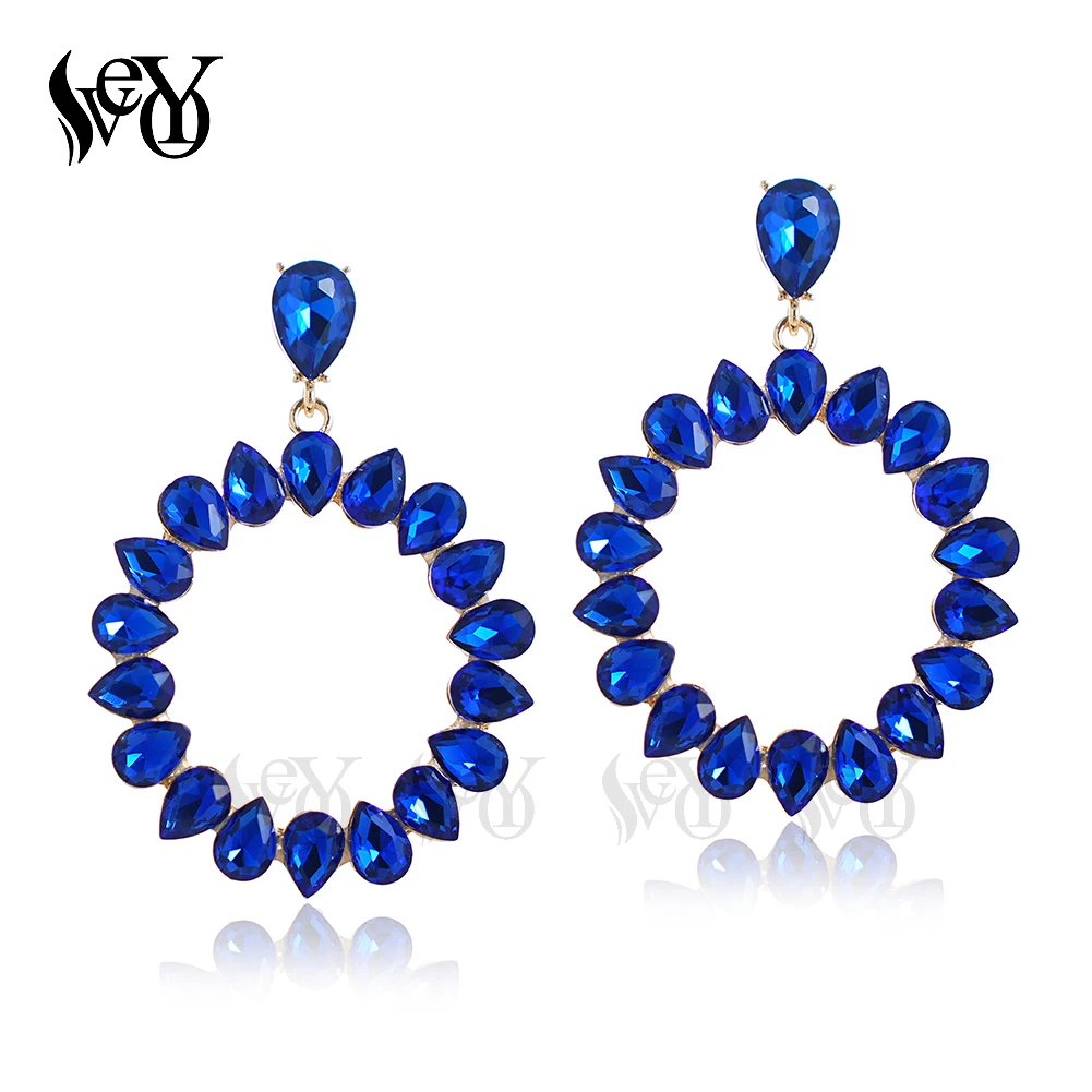 VEYO Classic Round Crystal Drop Earrings Elegant Hollow Bridal Lady Dangle Earrings for Women Fashion Jewelry Gift 2022 New