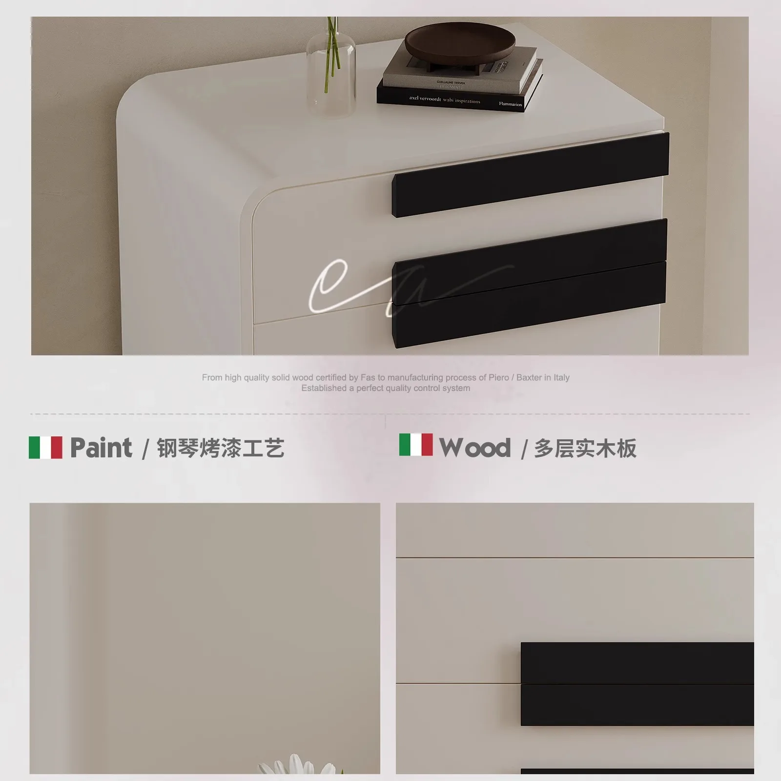 Minimalistyczna włoska szafka z litego drewna z siedmioma szufladami, kreatywna szafka ścienna do salonu, designerska szafka do przechowywania, duża szafka do sypialni o dużej pojemności.