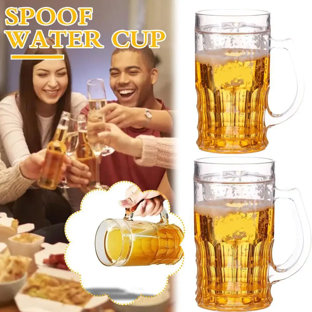 

1/2Pcs Creative Cool Double Beer Glass Mezzanine Fake Thickened Glass Cup With Handle Transparent Mug For Party Barbecue Holiday