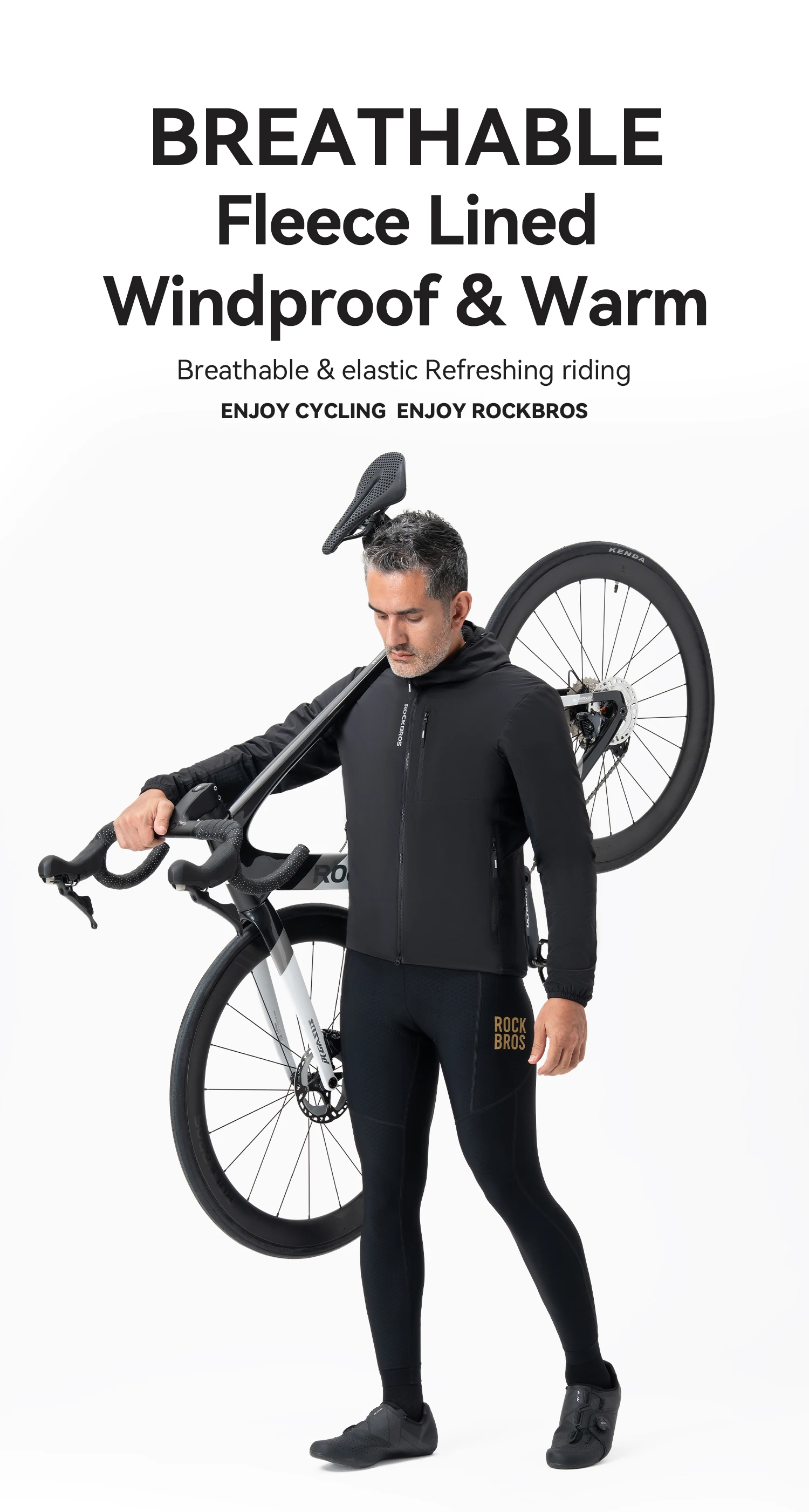 ROCKBROS Fahrradjacke Doppellagig Warm Winter Thermo-Fleece Verschleißfeste Kleidung Langarm mit Tasche Winddicht – Detail 1