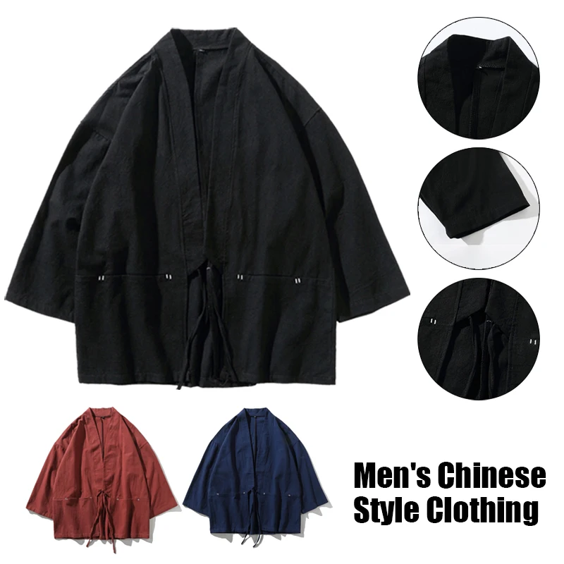 Chinese Style Hanfu Men's Robe Japanese Style Kimono Haori Samurai Robes Gown Male Oriental Cardigan Coat Jackets Retro Tops