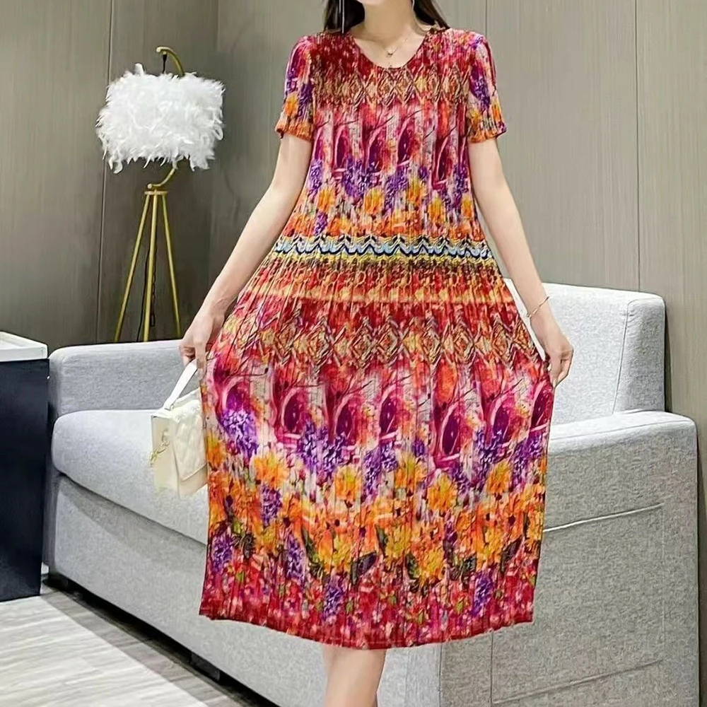 

Pleated dress women's 2025 summer new high-end celebrity fashion temperament waist thin medium and long dress