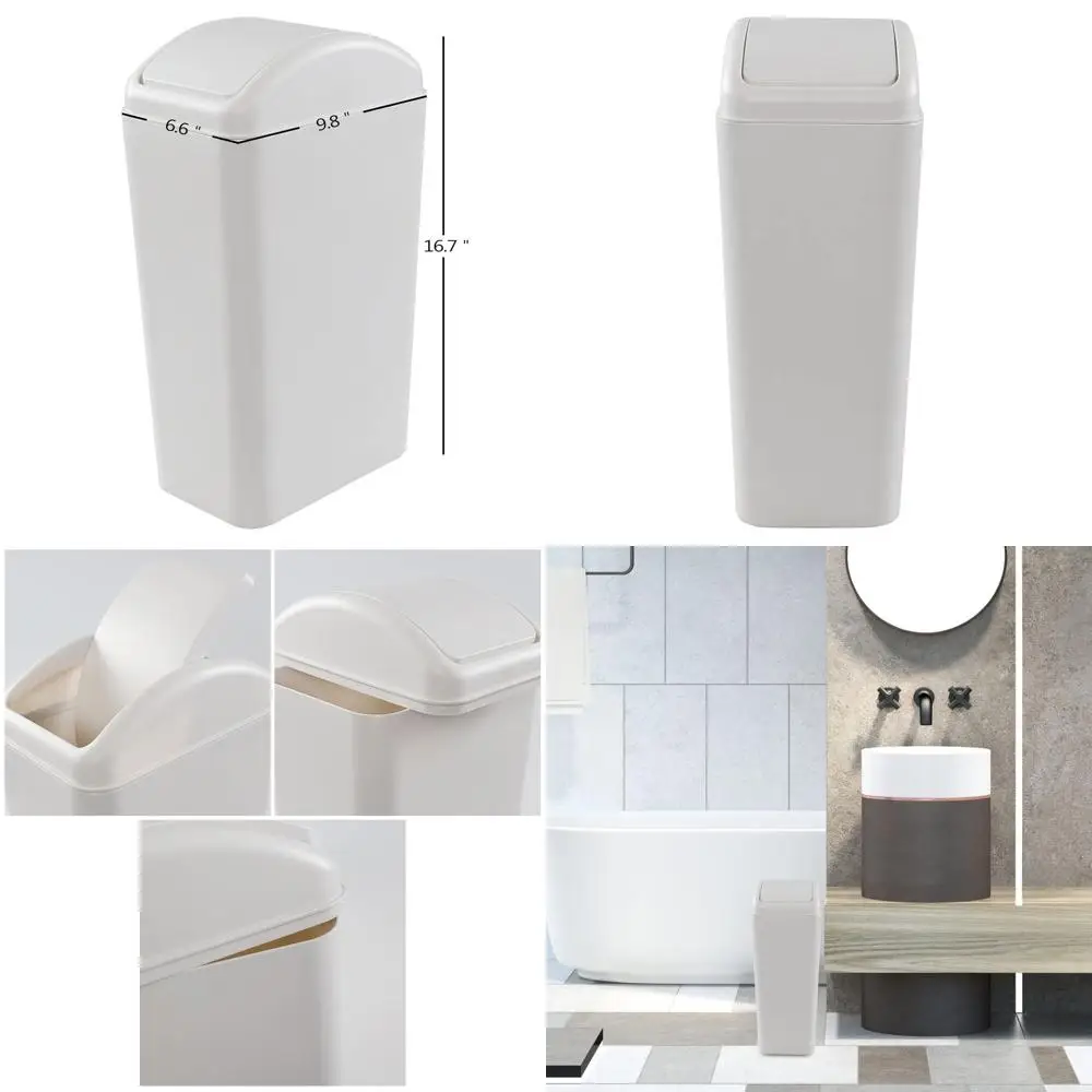 

Светло-серый пластиковый мусорный бак с распашной крышкой 14 л