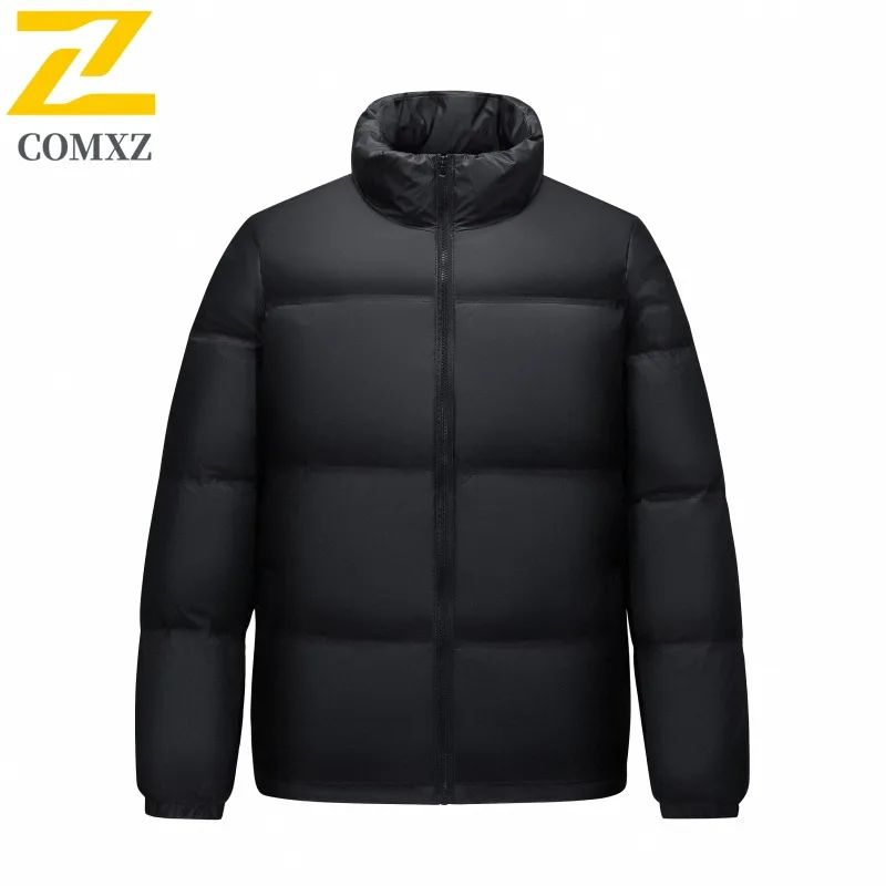 COMXZ الشتاء حجم كبير أسفل سترة الرجال موضة عادية الوقوف طوق جديد القياسية الأبيض بطة أسفل زوجين بلون معطف منتفخ
