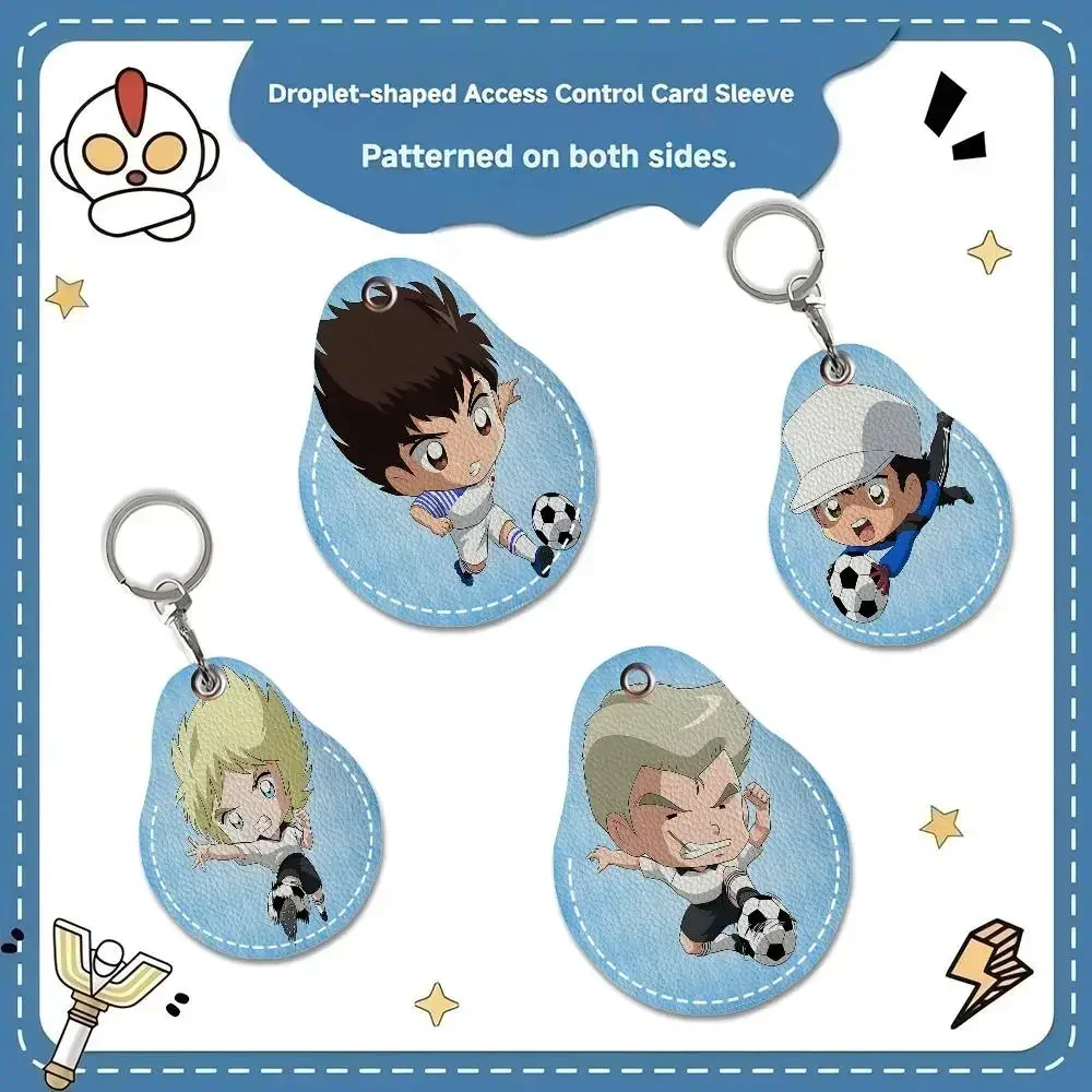 C-Captain-Tsubasa Heroic-Sporty Keychain Access Card Bag Key Tag Ring Leather Card Keychain Key Ring Door Lock Access Tags