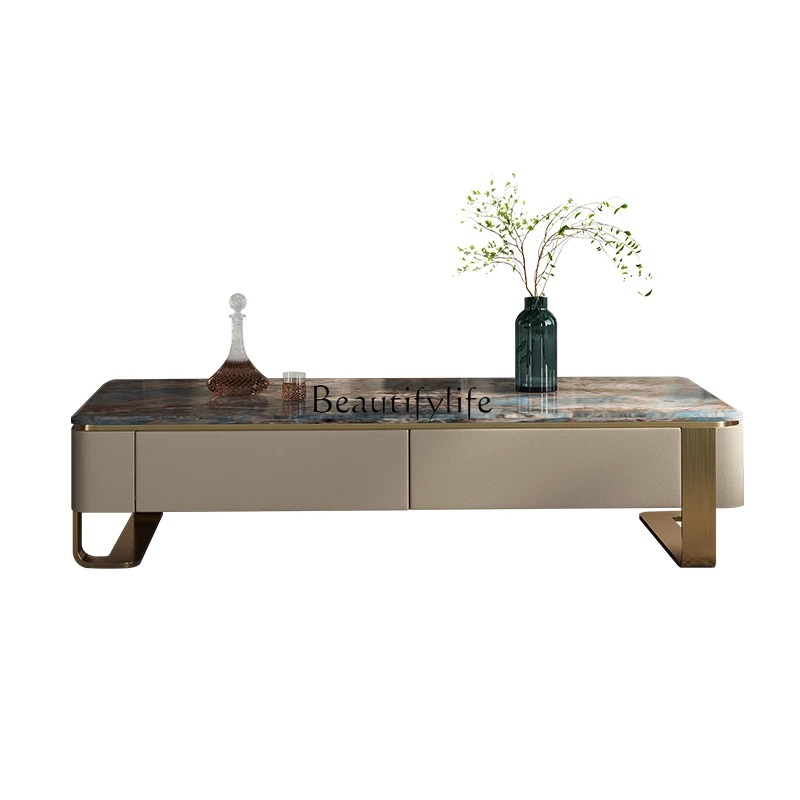 

Minimalist Light Luxury Coffee Table Marble Solid Wood High-end Leather Finish Modern Living Room Coffee Table