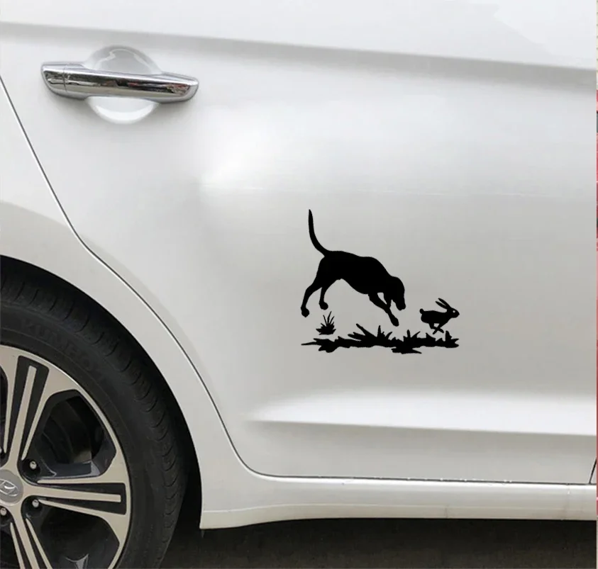 Car Stickers Rabbit and Dog Hunting Cartoon Car Motorcycle Exterior Accessories Waterproof Sunscreen Vinyl Decals,15CM*14CM