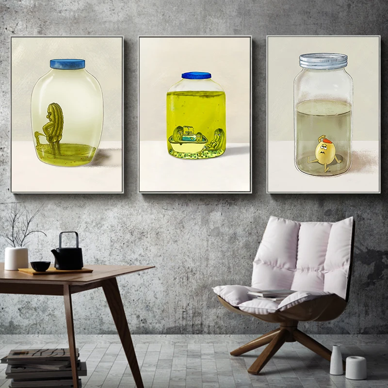 Portrait From Photo Painting Pickle Family Bathtub Surreal Poster and Prints Bottle Life – Fun and Quirky Art for Home Decor