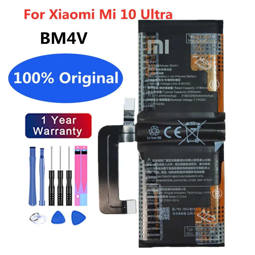 

Xiao mi 100% Original Battery BM4V 4500mAh For Xiaomi Mi 10 Ultra Mi10 Ultra 10Ultra BM 4V Phone Battery + Tracking Code + Tools