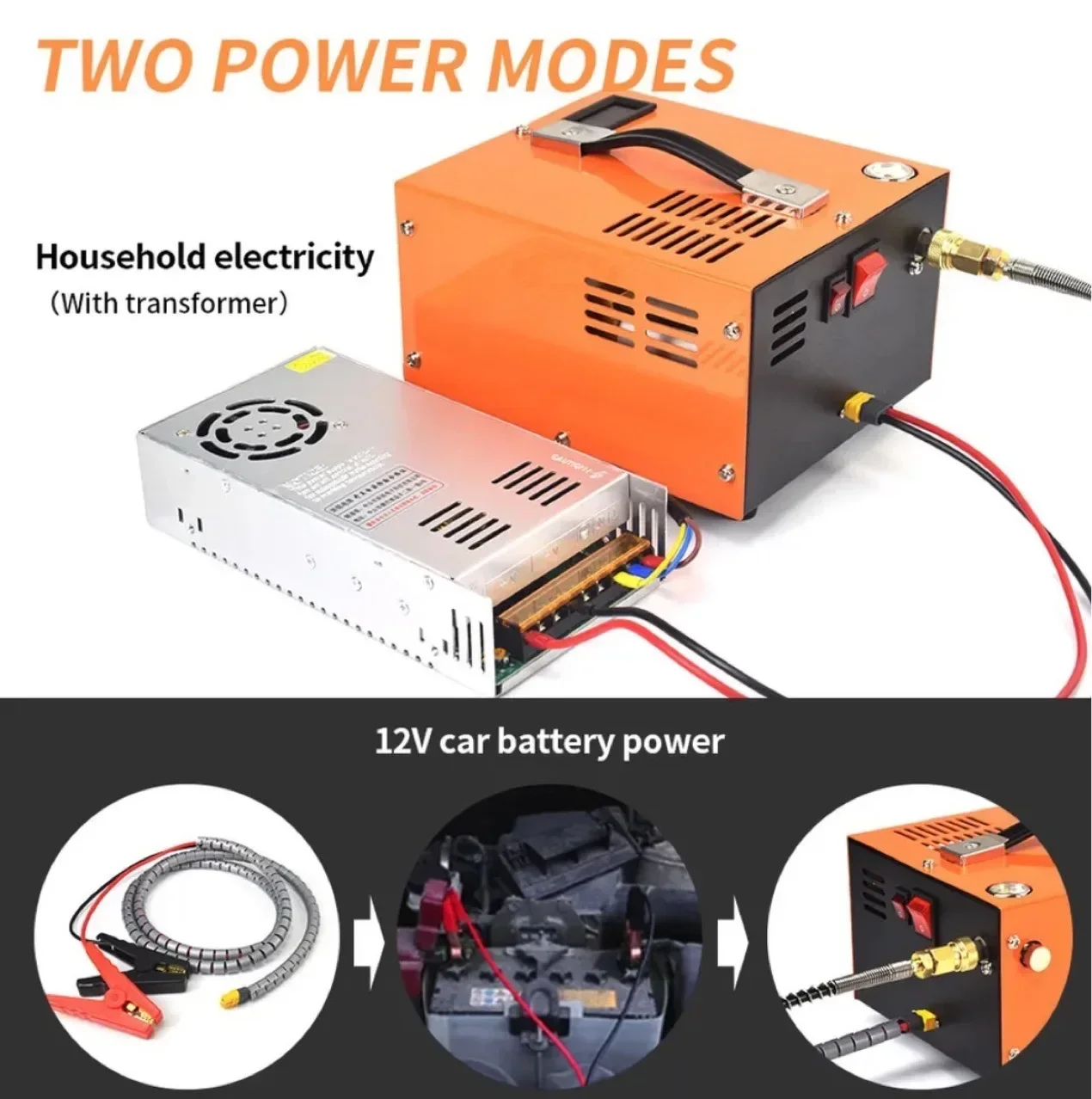 Imagem -03 - Bomba do Compressor de ar do Automóvel Inflator o Transformador 220v 12v 4500 Psi 300 Barra 30mpa de Alta Pressã