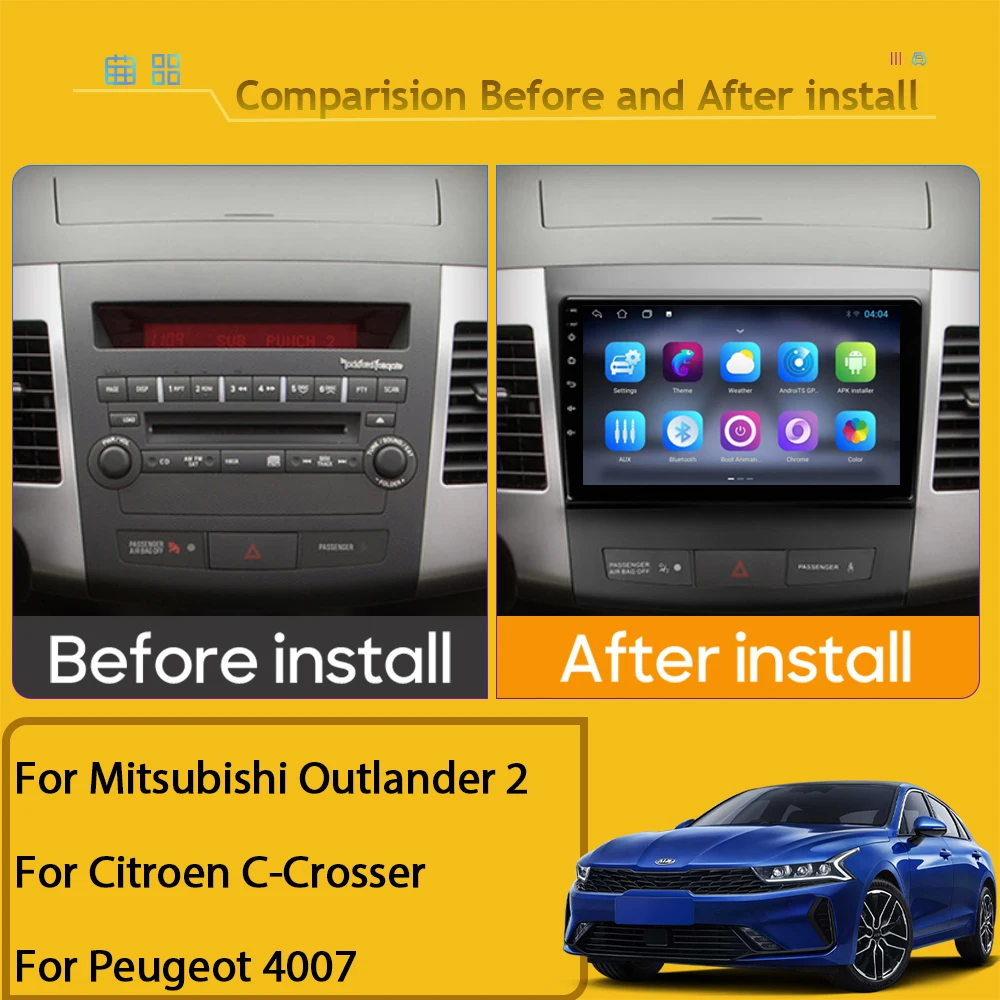 Auto Android Per Mitsubishi Outlander 2 Per Citroen C-Crosser Per Peugeot 4007 Radio Multimedia GPS Macchina Fotografica DVD Wifi di Navigazione 5G