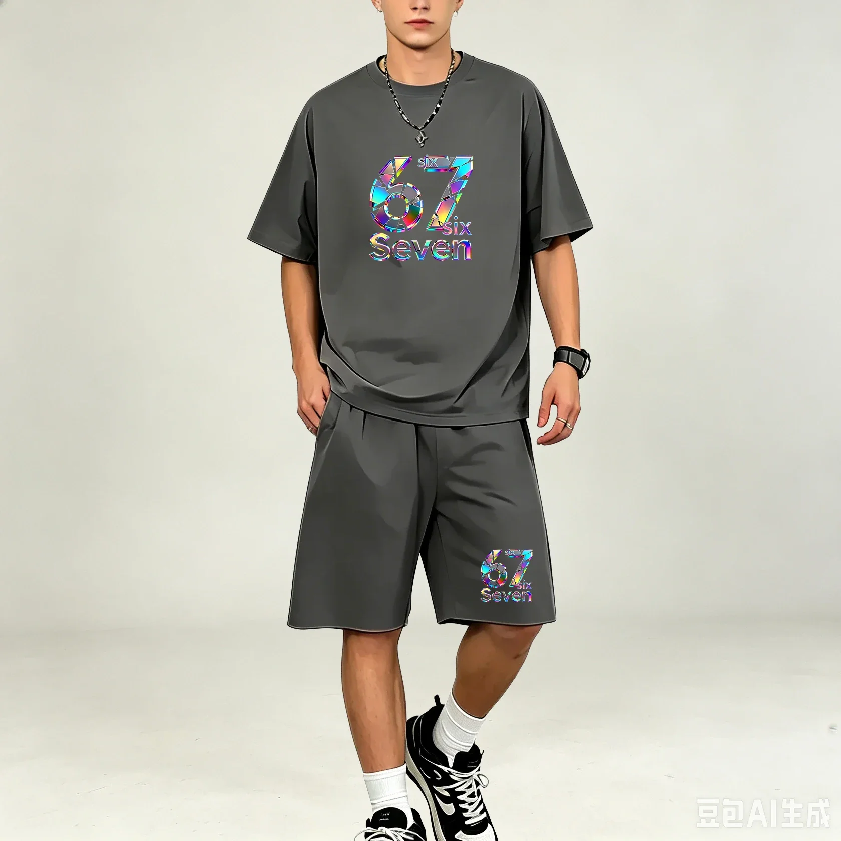 Men T-Shirts Sets Quick Dry 2 Piece Outfit Oversized Print T Shirt Sport Shorts Lightweight Outdoor Workout Street Wear Big Size view 3