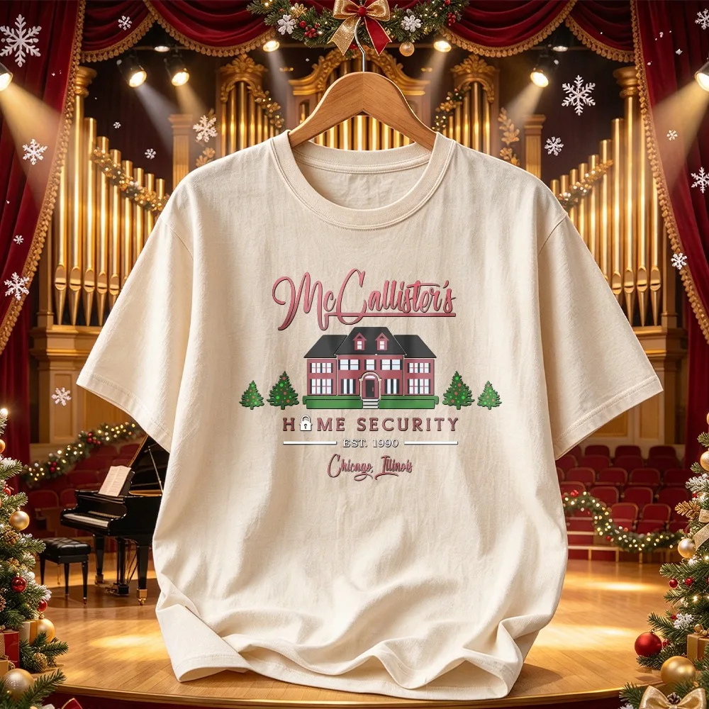 McCallister's Home Security Graphic T Shirt Home Alone Christmas House Print Crew Neck Vintage Movie Xmas Casual Holiday Tees