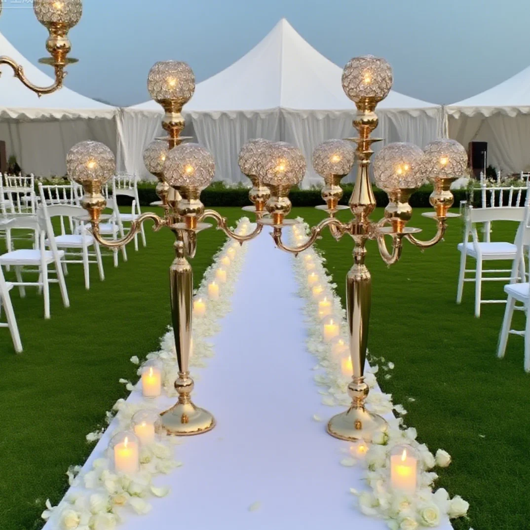 

8 шт.) f30 105 см 5 рычагов металлический позолоченный канделябр подсвечник открытый для стола свадебное украшение центральной части